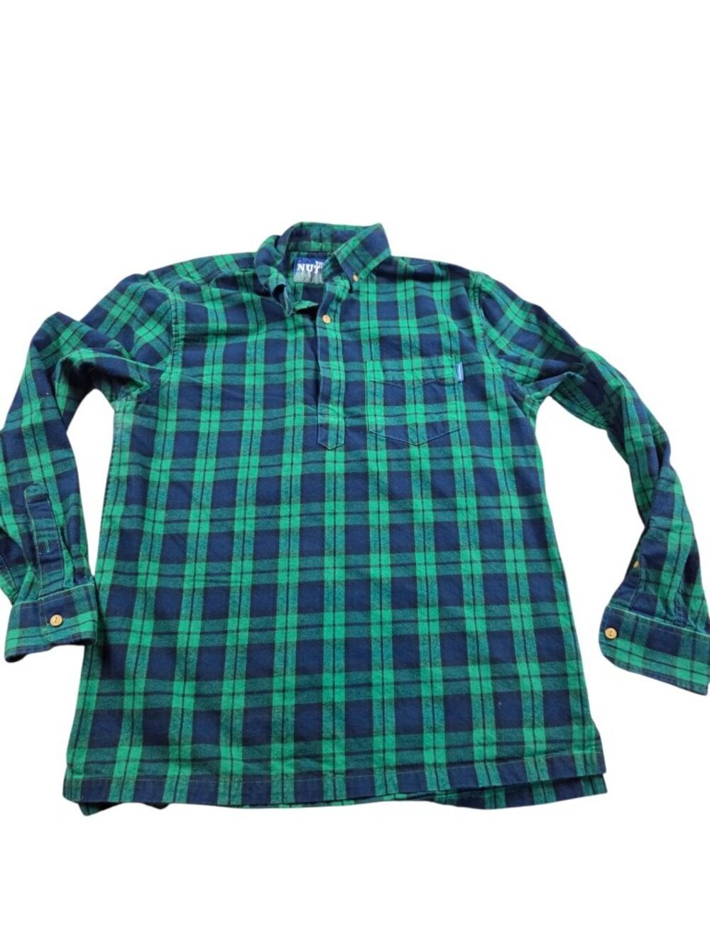 The Nutter Chubbies Flannel Shirt Mens Medium Green Blue Button Up Plaid Preppy